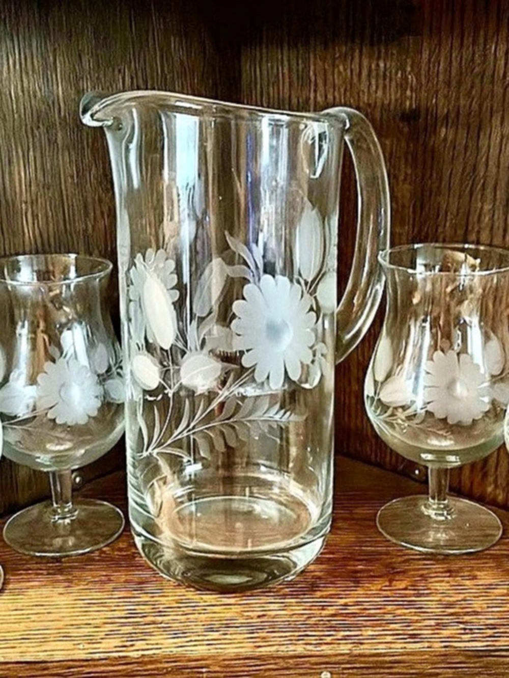 Led Crystal Floral Glass Pitcher & 4 Glasses